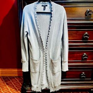 Gray Distressed Pocket Duster Cardigan | S